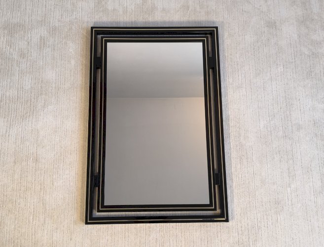 ?? Magnifique Miroir design Pierre Vandel Paris – Années 80 – Noir laqué ✨?