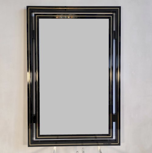 ?? Magnifique Miroir design Pierre Vandel Paris – Années 80 – Noir laqué ✨?