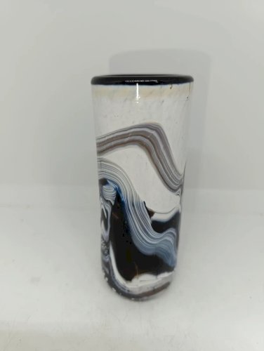 magnifique vase maltais en verre organique noir, bleu et blanc par Gozo Glass en bon etat