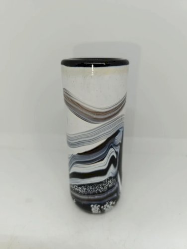 magnifique vase maltais en verre organique noir, bleu et blanc par Gozo Glass en bon etat