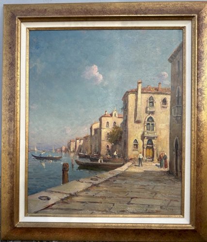 MALFROY Charles ou Henry : Huile Sur Toile Marine, Vue De Venise Début Xxème