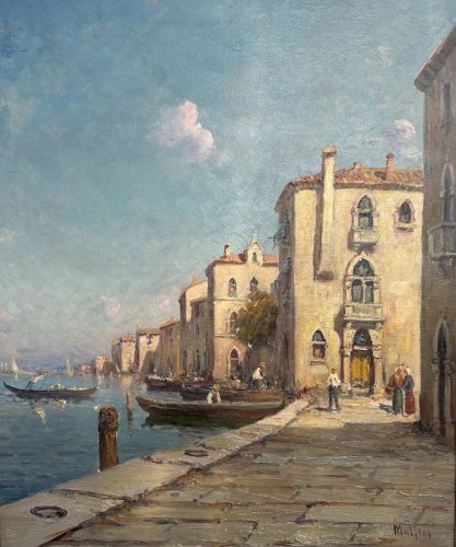 MALFROY Charles ou Henry : Huile Sur Toile Marine, Vue De Venise Début Xxème