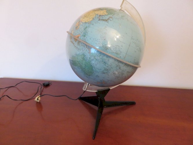 MAPPEMONDE GLOBE TERRESTRE TRIPODE ECLAIRE RICO FIRENZE ITALY ANNEES 60 VINTAGE
