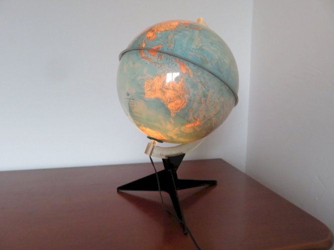 MAPPEMONDE GLOBE TERRESTRE TRIPODE ECLAIRE RICO FIRENZE ITALY ANNEES 60 VINTAGE