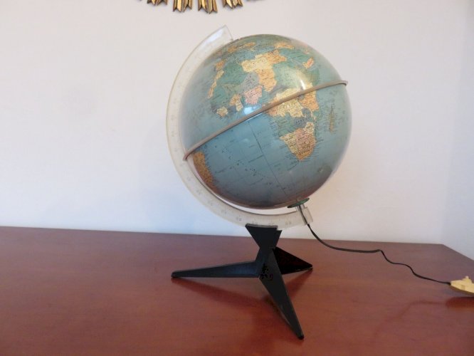 MAPPEMONDE GLOBE TERRESTRE TRIPODE ECLAIRE RICO FIRENZE ITALY ANNEES 60 VINTAGE