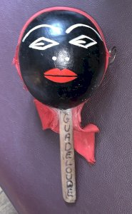 painted gourd maraca percussion old woman's head Guadeloupe