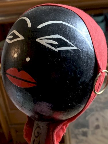 maraca percussion callebasse peinte ancienne tête de femme guadeloupe