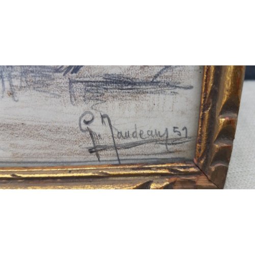Marine Dessin aux crayons de G.GAUDEAU 1951