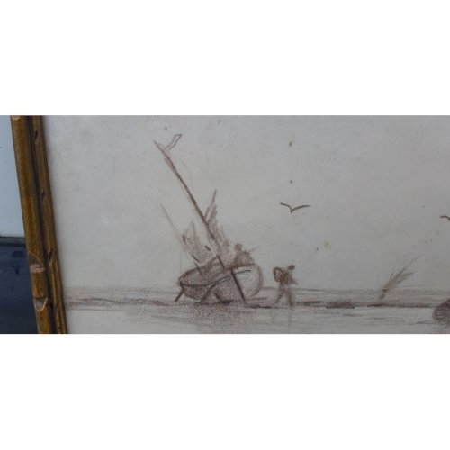 Marine Dessin aux crayons de G.GAUDEAU 1951