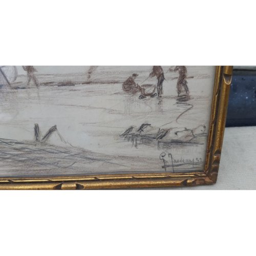 Marine Dessin aux crayons de G.GAUDEAU 1951