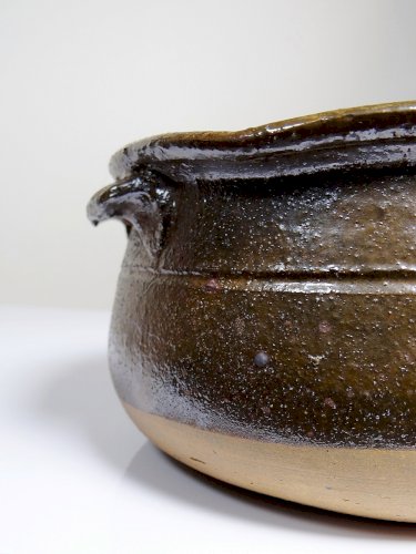 Marmite/bol à oreilles ancien XXe grès de Puisaye émaillé