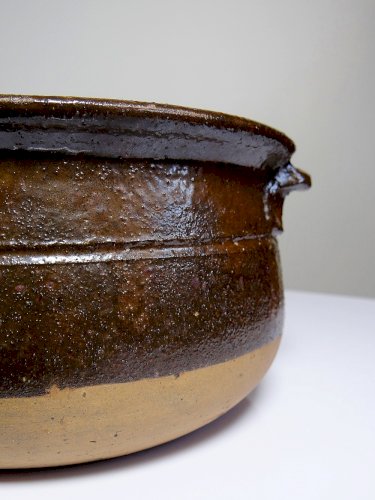 Marmite/bol à oreilles ancien XXe grès de Puisaye émaillé