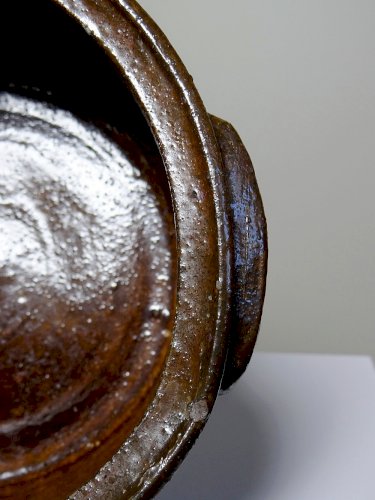 Marmite/bol à oreilles ancien XXe grès de Puisaye émaillé
