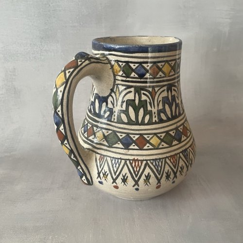 MAROC Ancien pichet broc carafe céramique de FES signature à identifier