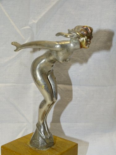 -MASCOTTE SIGNEE AEL BRONZE ARGENTE PLONGEUSE sur SOCLE BOIS ALBERT ? COLLECTION