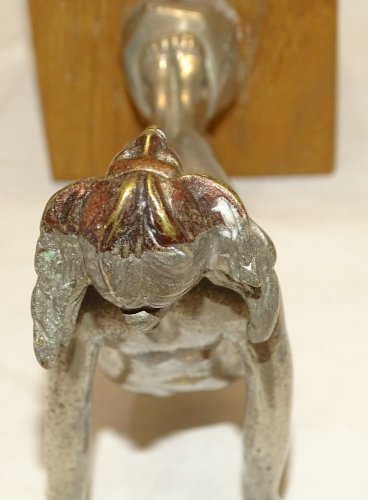 -MASCOTTE SIGNEE AEL BRONZE ARGENTE PLONGEUSE sur SOCLE BOIS ALBERT ? COLLECTION