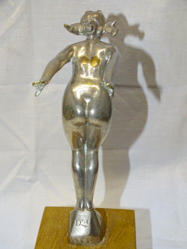 -MASCOTTE SIGNEE AEL BRONZE ARGENTE PLONGEUSE sur SOCLE BOIS ALBERT ? COLLECTION