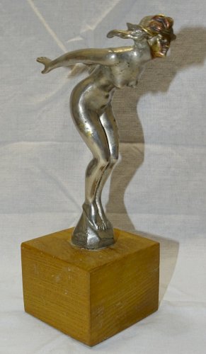 -MASCOTTE SIGNEE AEL BRONZE ARGENTE PLONGEUSE sur SOCLE BOIS ALBERT ? COLLECTION