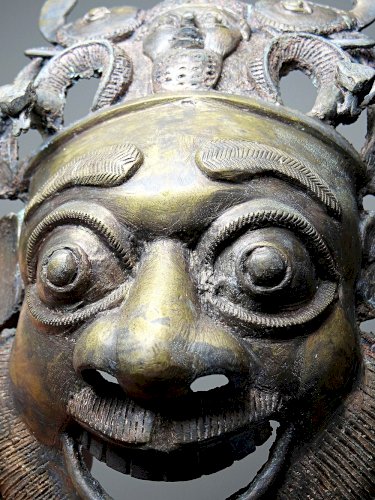 Masque Africain en Bronze vintage Bamoun, Cameroun