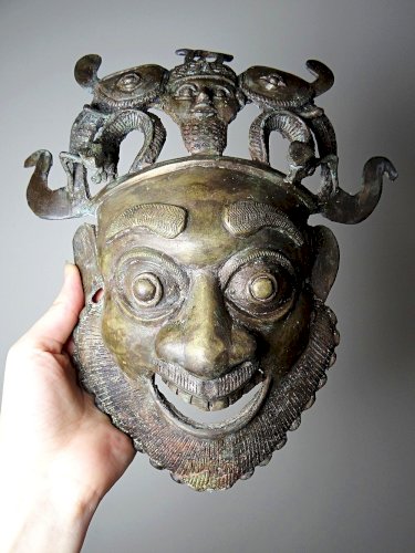 Masque Africain en Bronze vintage Bamoun, Cameroun