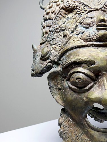 Masque Africain en Bronze vintage Bamoun, Cameroun