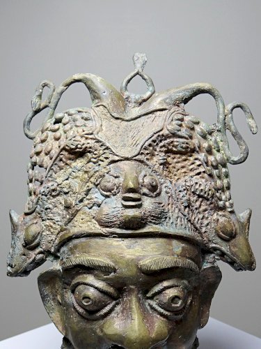 Masque Africain en Bronze vintage Bamoun, Cameroun