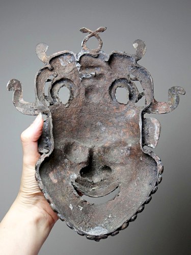 Masque Africain en Bronze vintage Bamoun, Cameroun