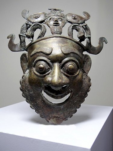 Masque Africain en Bronze vintage Bamoun, Cameroun