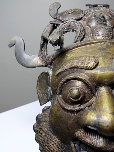 Masque Africain en Bronze vintage Bamoun, Cameroun