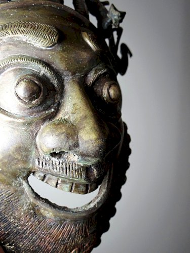Masque Africain en Bronze vintage Bamoun, Cameroun