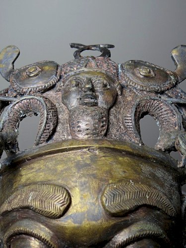 Masque Africain en Bronze vintage Bamoun, Cameroun