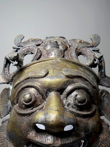 Masque Africain en Bronze vintage Bamoun, Cameroun