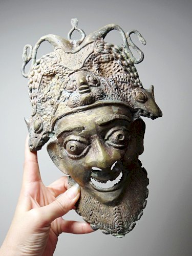 Masque Africain en Bronze vintage Bamoun, Cameroun