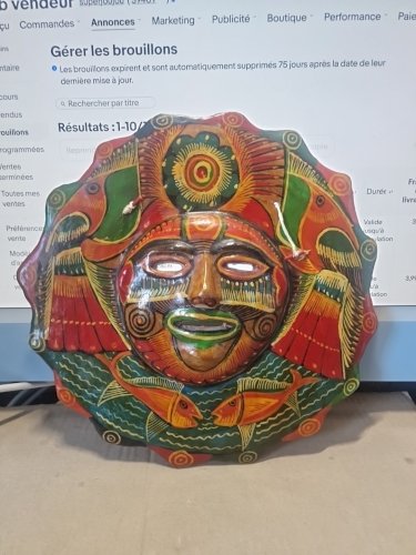masque mural MEXIQUE OU AUTRE  en terre cuite -diam 28cm