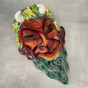 Masque satyre faune céramique émaillé vintage signé CHRISTIANE TRABUT PARIS