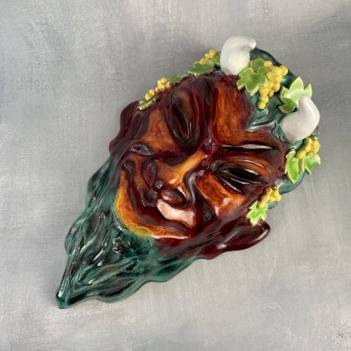 Masque satyre faune céramique émaillé vintage signé CHRISTIANE TRABUT PARIS