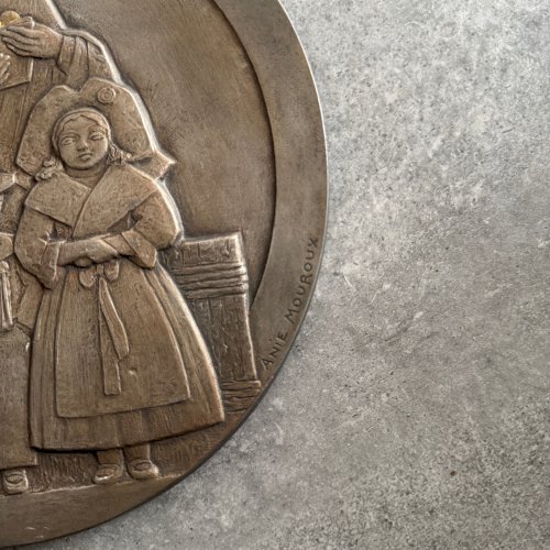 Matrice médaille en métal par Anie Mouroux Saint Nicolas XXe M3581