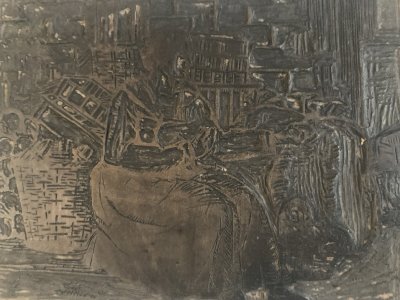 Matrice Tampon Gravure Sur Bois Curiosité Femme Panier Marché Ancien 1900 Plaque