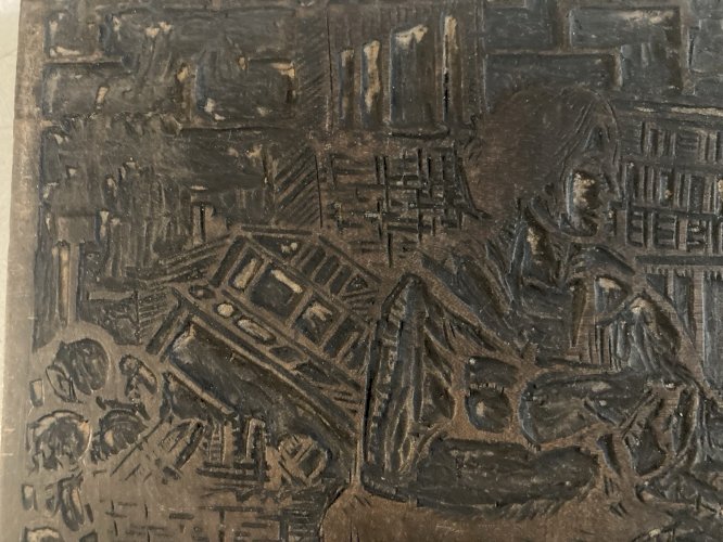 Matrice Tampon Gravure Sur Bois Curiosité Femme Panier Marché Ancien 1900 Plaque