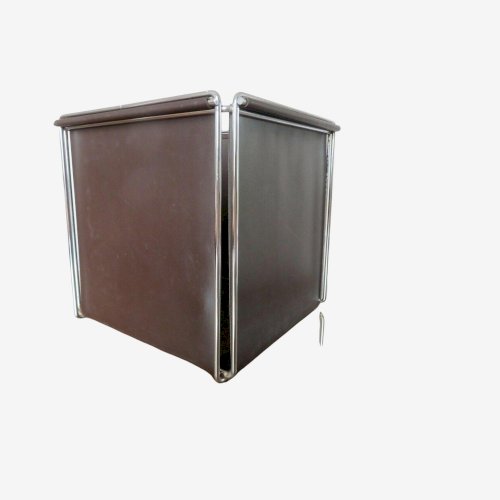 MAX SAUZE CORBEILLE A PAPIER MODELE  ISOCELE  METAL CHROME ET SIMILI CUIR 1970
