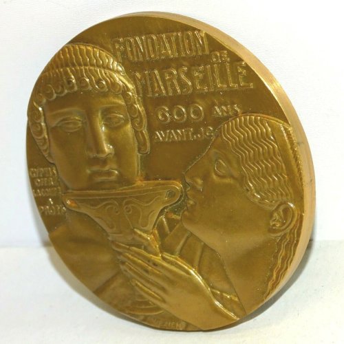 -MEDAILLE BRONZE FONDATION de MARSEILLE PORT AUTONOME ART DECO signée VEZIEN XXe