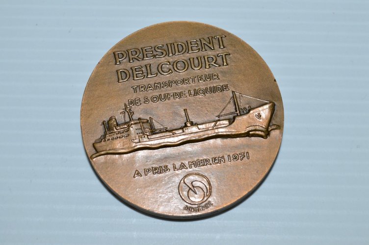 -MEDAILLE BRONZE JP DELCOURT 1920/1965 Graveur DELAMARRE TRANSPORTEUR SOUFRE XXe