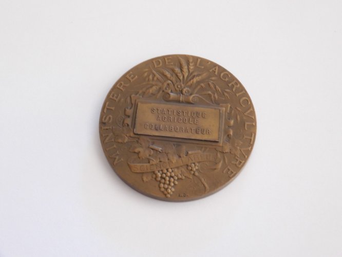 -MÉDAILLE BRONZE MINISTERE de l'Agriculture Statistique AGRICOLE Alphée DUBOIS D