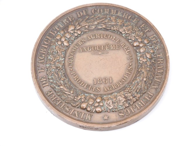 -MEDAILLE CUIVRE NAPOLEON III EMPEREUR Graveur CAQUE F ANGOULEME 1861   D
