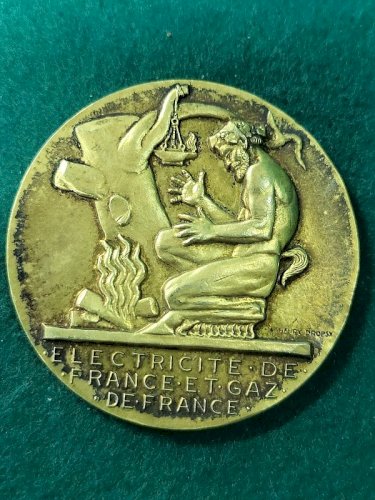 MEDAILLE DE TABLE EN BRONZE DORE EDF ET GAZ DE FRANCE HENRI DROPSY N° 101