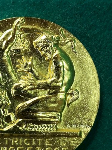 MEDAILLE DE TABLE EN BRONZE DORE EDF  ET GAZ DE FRANCE  HENRI DROPSY N° 99