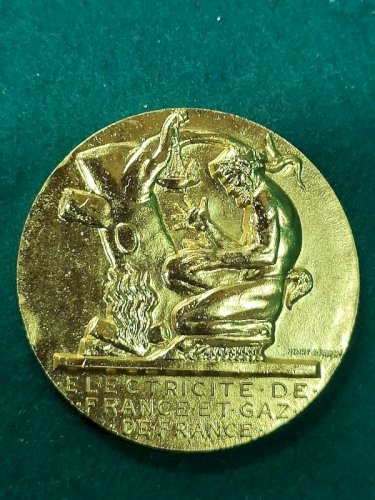 MEDAILLE DE TABLE EN BRONZE DORE EDF  ET GAZ DE FRANCE  HENRI DROPSY N° 99