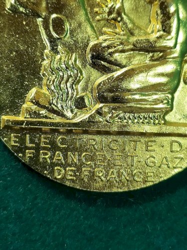MEDAILLE DE TABLE EN BRONZE DORE EDF  ET GAZ DE FRANCE  HENRI DROPSY N° 99