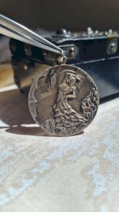 Silver metal flamenco dancer medal - antique Spanish souvenir medal