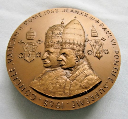 Médaille religieuse en bronze: Pape Jean XXIII et Paul VI, 492 gr et 10 cm